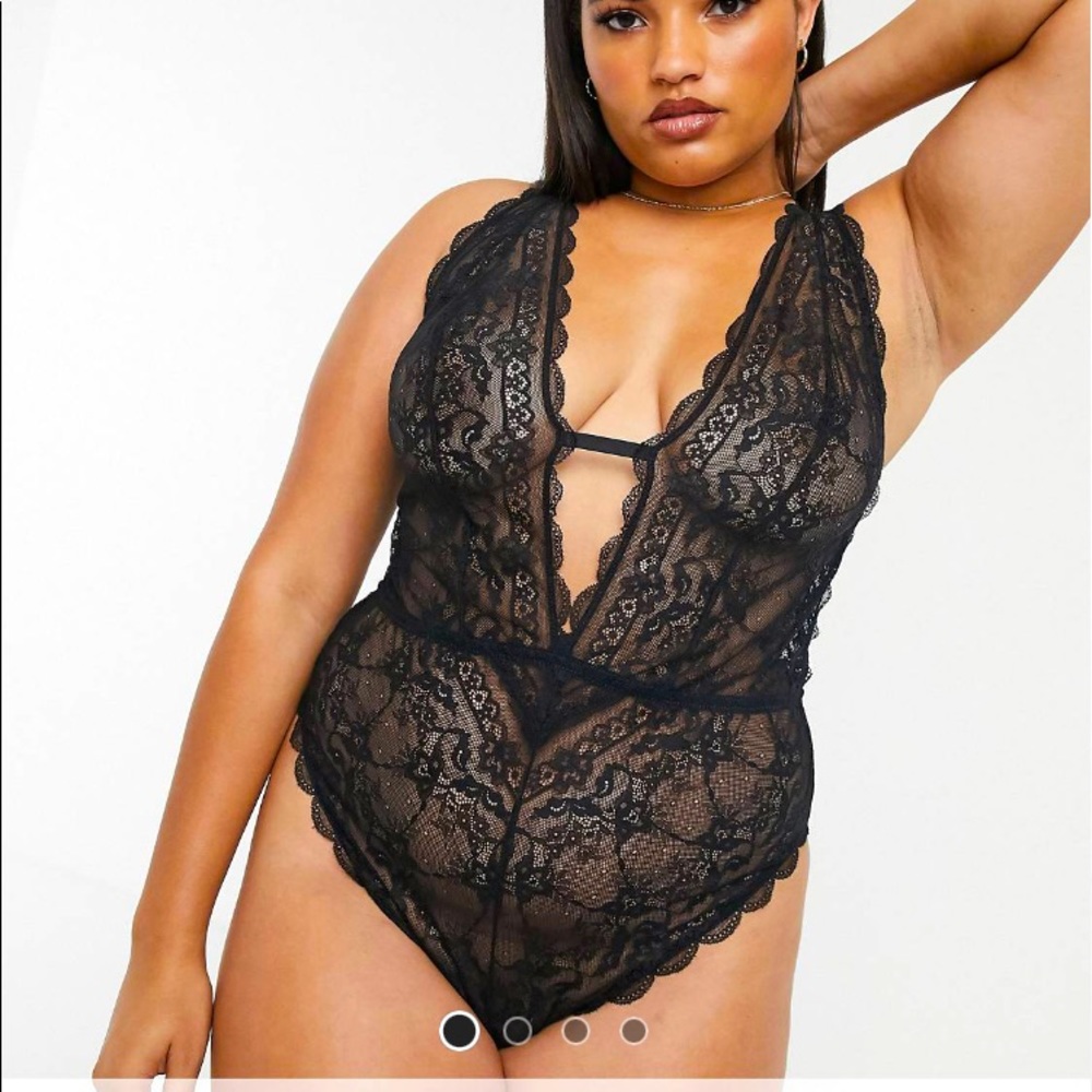 Asos Design Curve Ella Lace Plunge Bodysuit